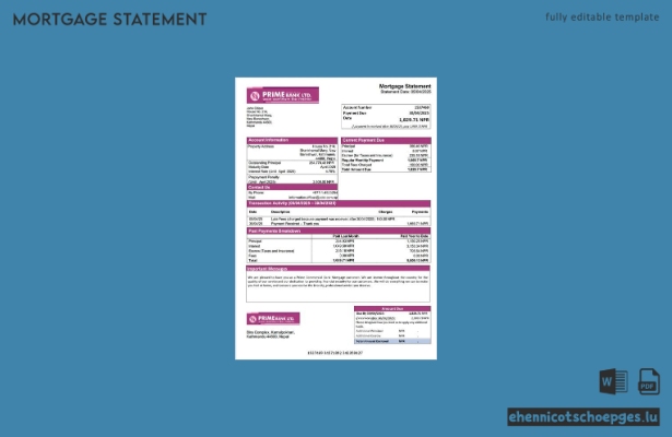 Beispiel eines Hypothekenauszugs der Nepal Prime Commercial Bank (Word- und PDF-Datei)